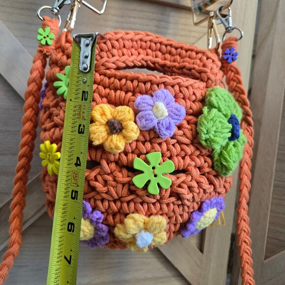 FLR PWR Transformed Macrame Crossbody bag guitar strap Small orange green Red - Picture 12 of 16